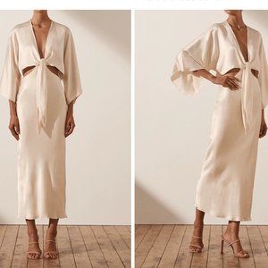 LA LUNE TIE FRONT BIAS MIDI DRESS - CREAM